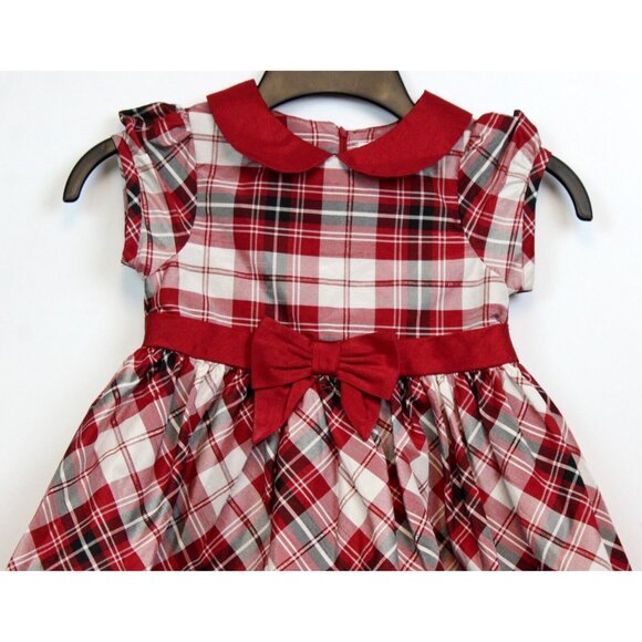 2012 Gymboree Holiday Memories Red White Plaid Dress sz 5T Shiny Lined Bow Cute - Picture 2 of 9